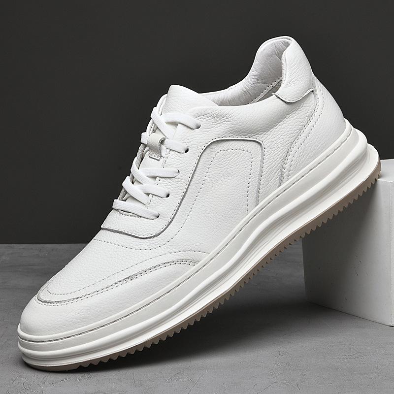 European station little white shoes men's breathable platform sports board shoes first layer cowhide fashion trend casual shoes
