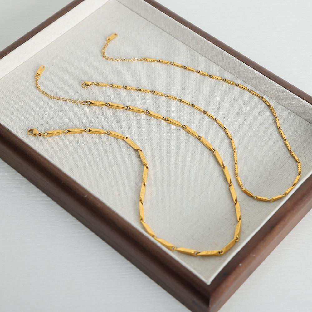 Light Luxury Gold And Steel Color Matching Bamboo Joint Geometric Texture Necklace Titanium Steel Personality Temperament Clavicle Chain