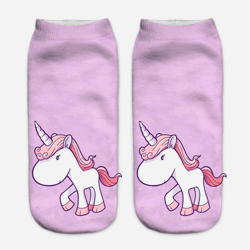 Harajuku 3D Print Unicorn Women Kawaii Ankle Licorne Chaussette Femme Calcetines Mujer Cute Art Socks Unisex