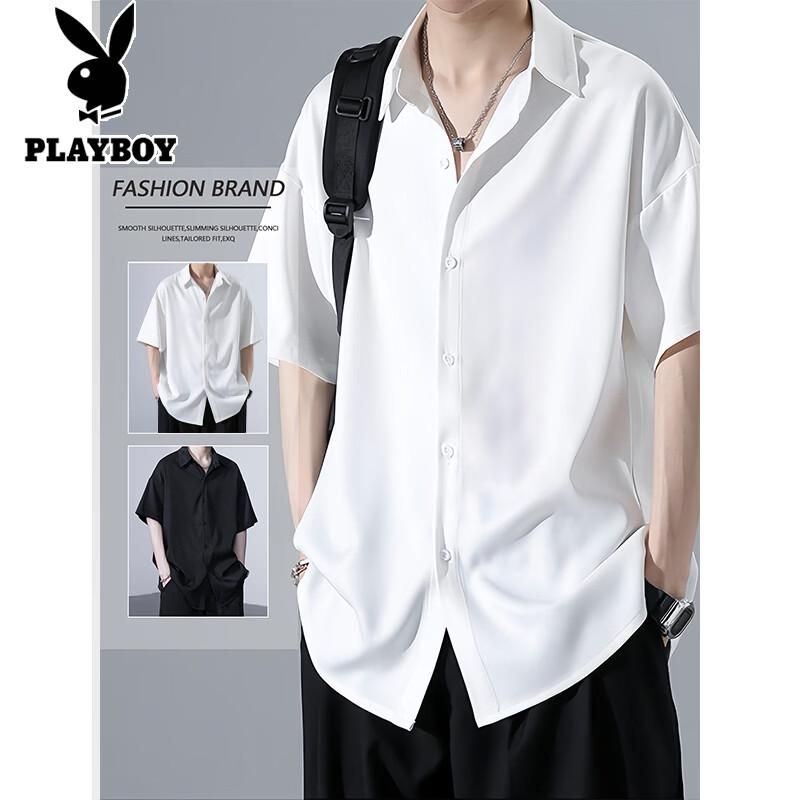 PLAYBOY Men s Summer Ice Silk Short Sleeve Shirt XL