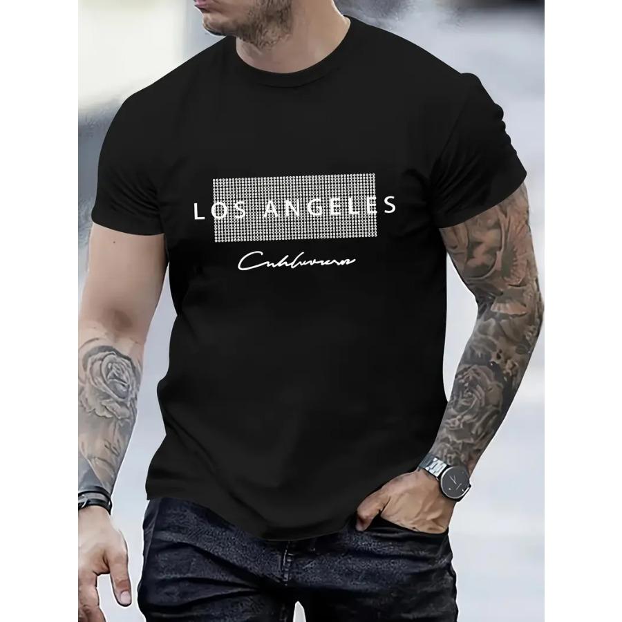 Stylish Los Angeles Graphic Print Tee Shirt Comfortable Soft, Breathable, Casual Short Sleeve T-Shirt For Summer, Perfect For Men's Everyday Wear