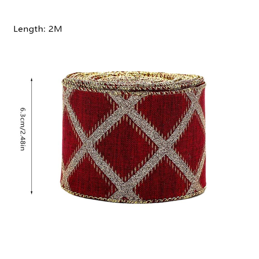 New Christmas Red Ribbon Wrapping 2m with Wired Edge Fabric Swirl Ribbon Xmas Gift DIY Burlap Ribbon