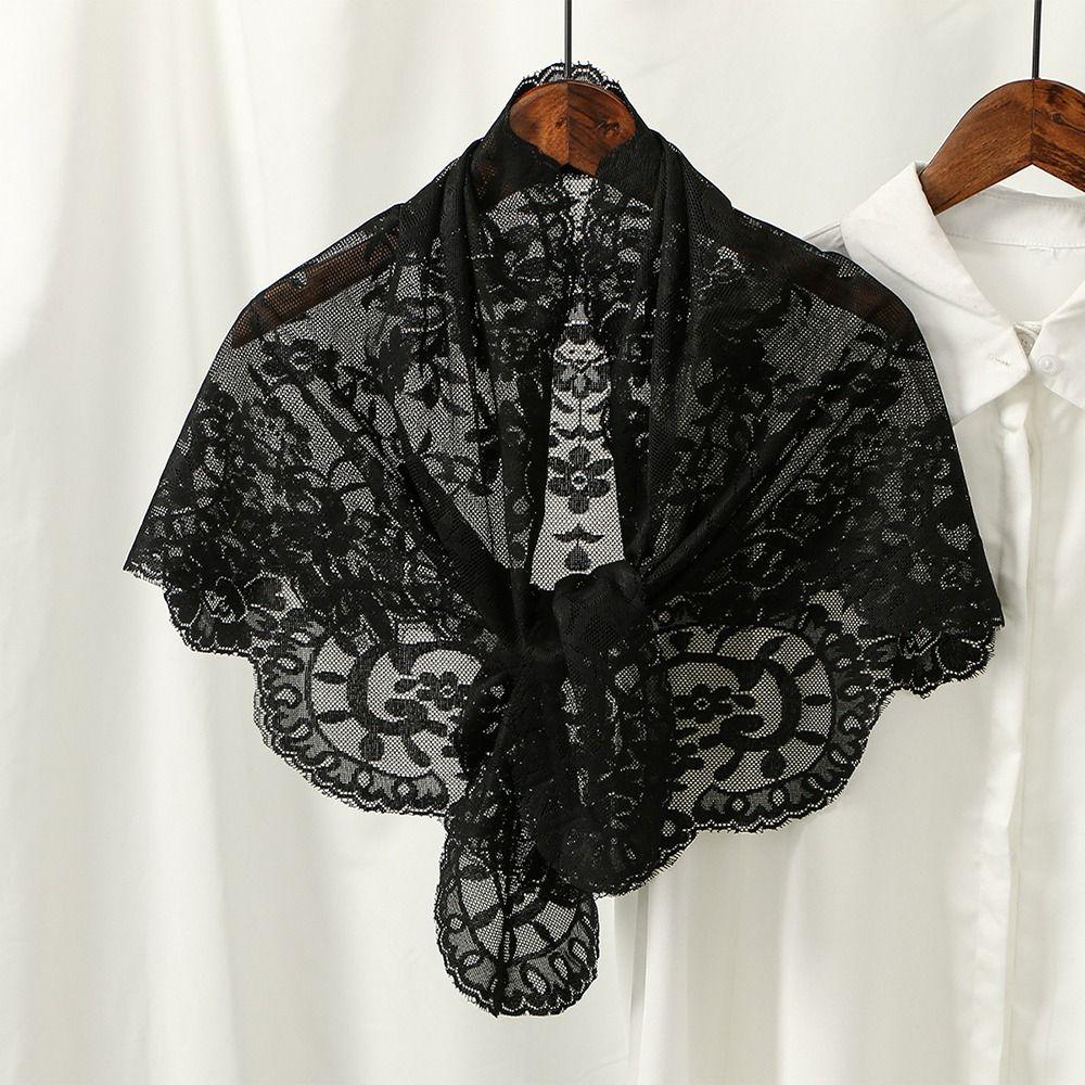 Cute Lace Flower Shawl Thin Bandanas for Women Fashion Sweet Headscarf Shawl  Pastoral Style