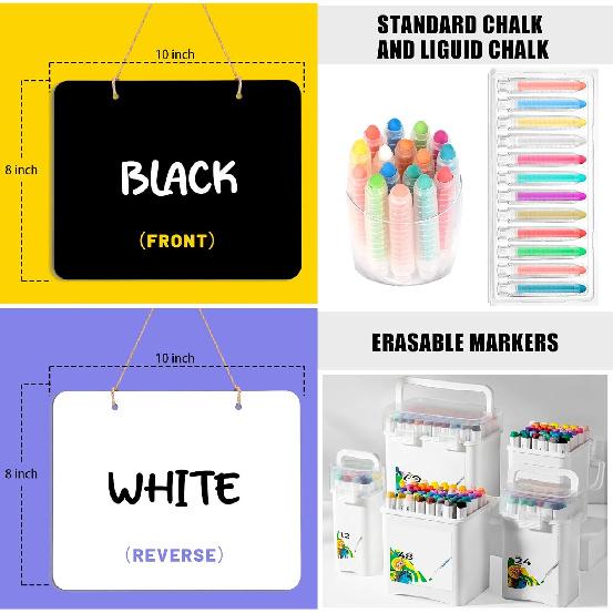 3Pcs Hanging Chalkboard Signs 8x10 Inch Wooden Double Sided Erasable Message Board, Memo Message Sign with Hanging String for Wedding Kitchen Home