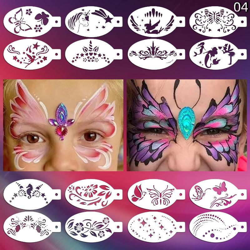16Pcs Face Painting Tattoo Stencil Set Reusable Hollowed Body Art Paint Stencils Diy Eyebrow Templates Hand Drawn Spray Painting