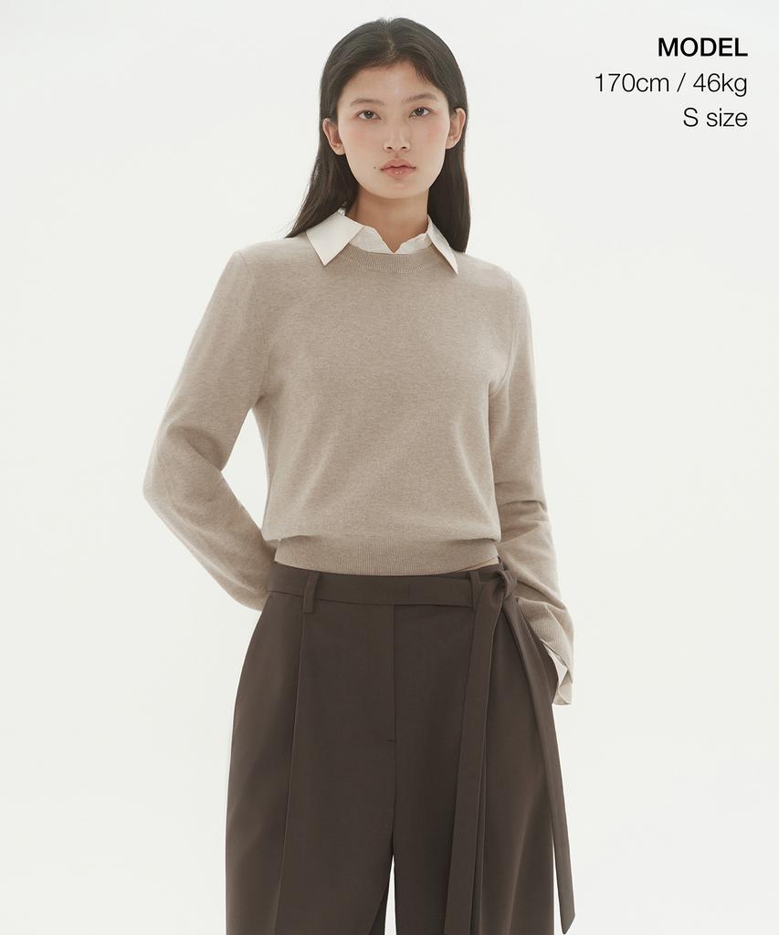 MUSINSA STANDARD WOMAN Women'S Washable Supima Cotton Crew Neck Knit [Heather Light Beige]