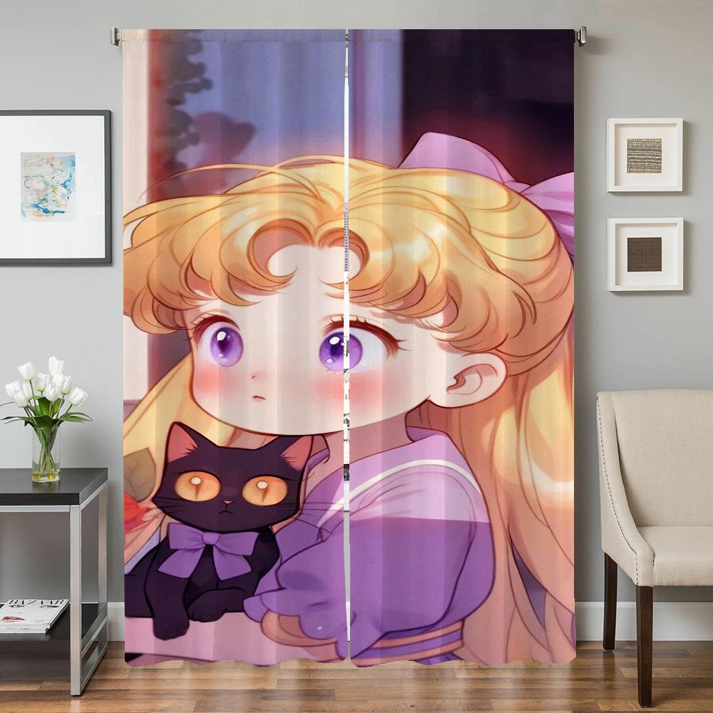 Window Kitchen Curtains for Living Room 2 Pieces Blackout Curtains Door Curtain S-sailor Moon-n Partition Bedroom Decoration