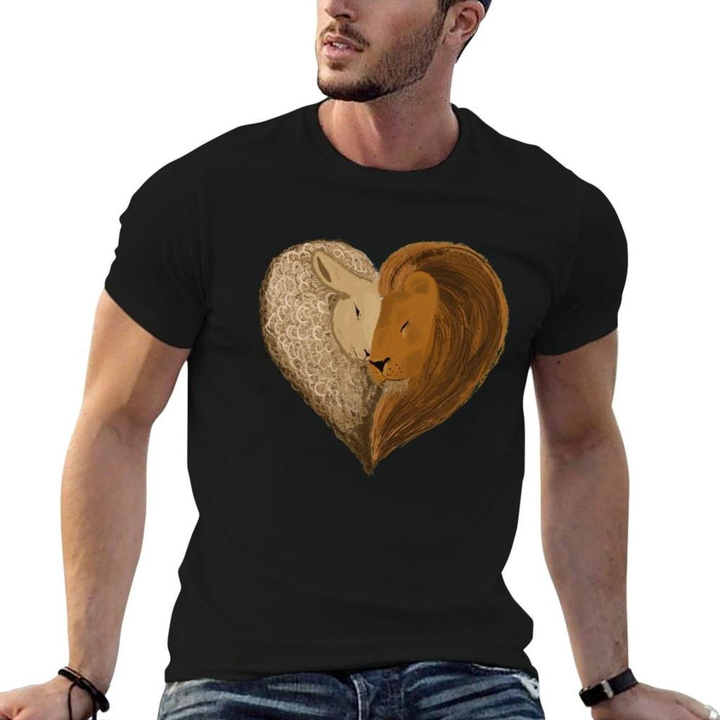 Lion and Lamb Love Heart Design TShirt Casual Loose Fit Summer Tee Shirt