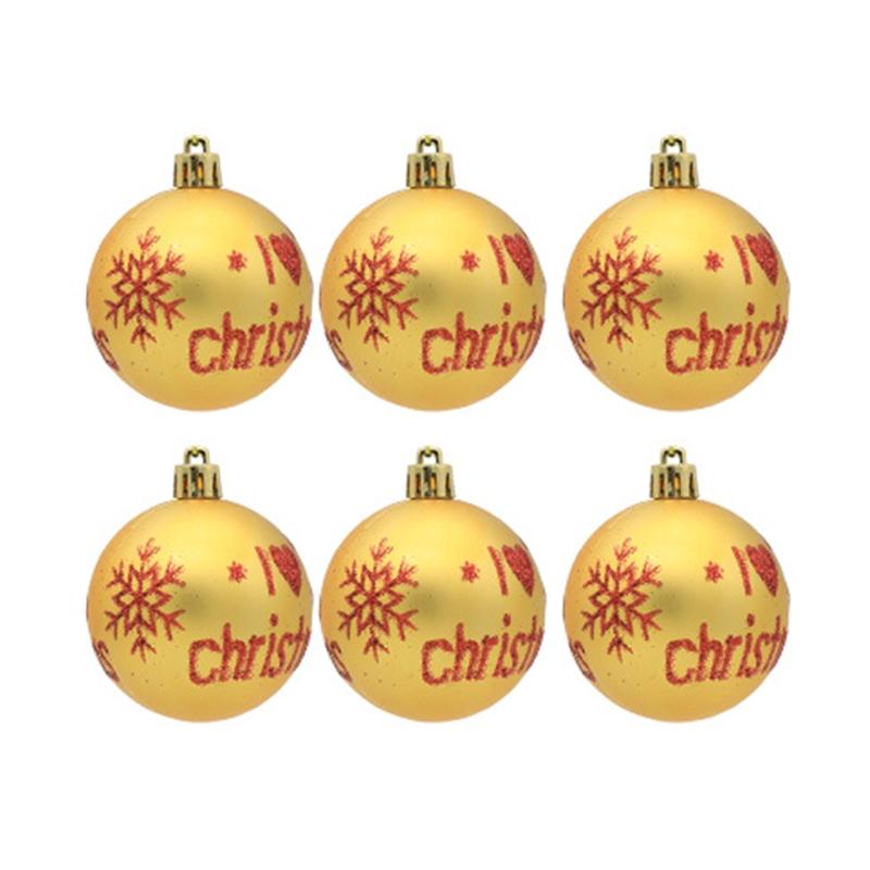 6Pcs Christmas Tree Plastic Hanging Ball Ornaments Glitter Letters Deer Snowflake Printed Shatterproof Pendants Baubles