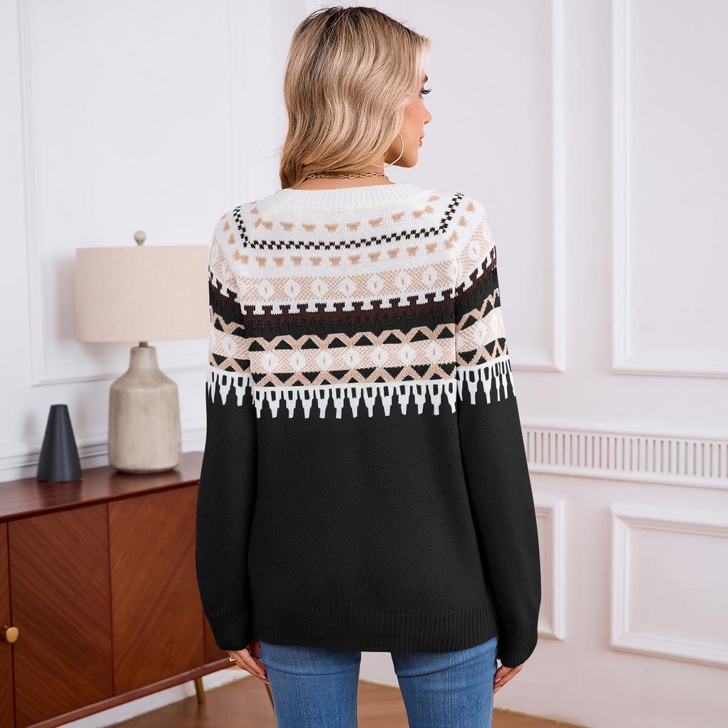 Women's Pullover Sweater with Geometric Pattern Knit for Winter