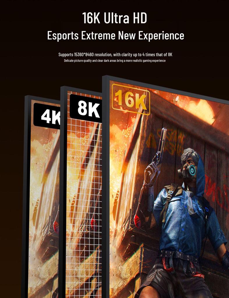 DP 2.1 Gaming Cable: 16K HD Video Cable Compatible with 8K/4K for Computer Graphics Card Display