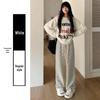 Women's Black and White Striped Terry Pants: High-Waist, Loose, Wide-Leg, Casual Fleece, Spring/Autumn 2025.