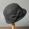 Hat lady autumn and winter wool bucket hat elegant bow decorative felt hat warm new basin hat