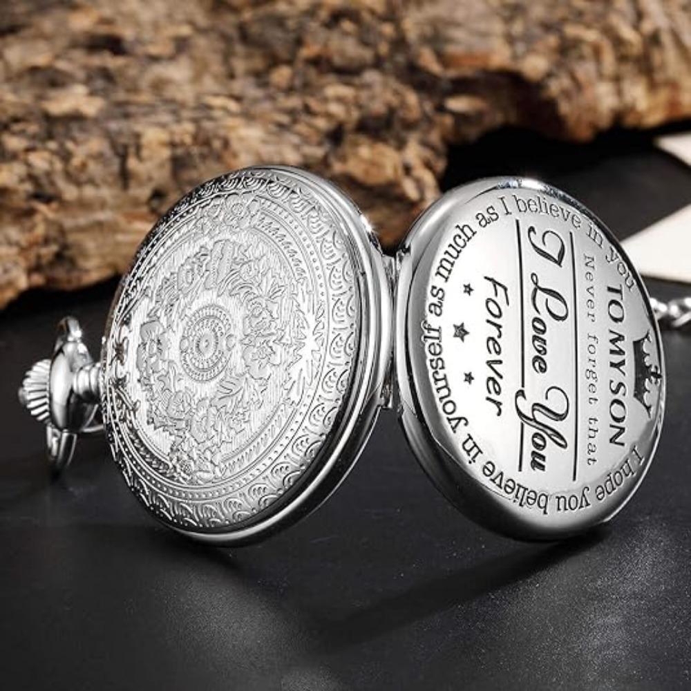 Engraved Pocket Watch To Son I Love You Gifts from a Mom Dad Birthday Christmas Gift Fob Watches Chains
