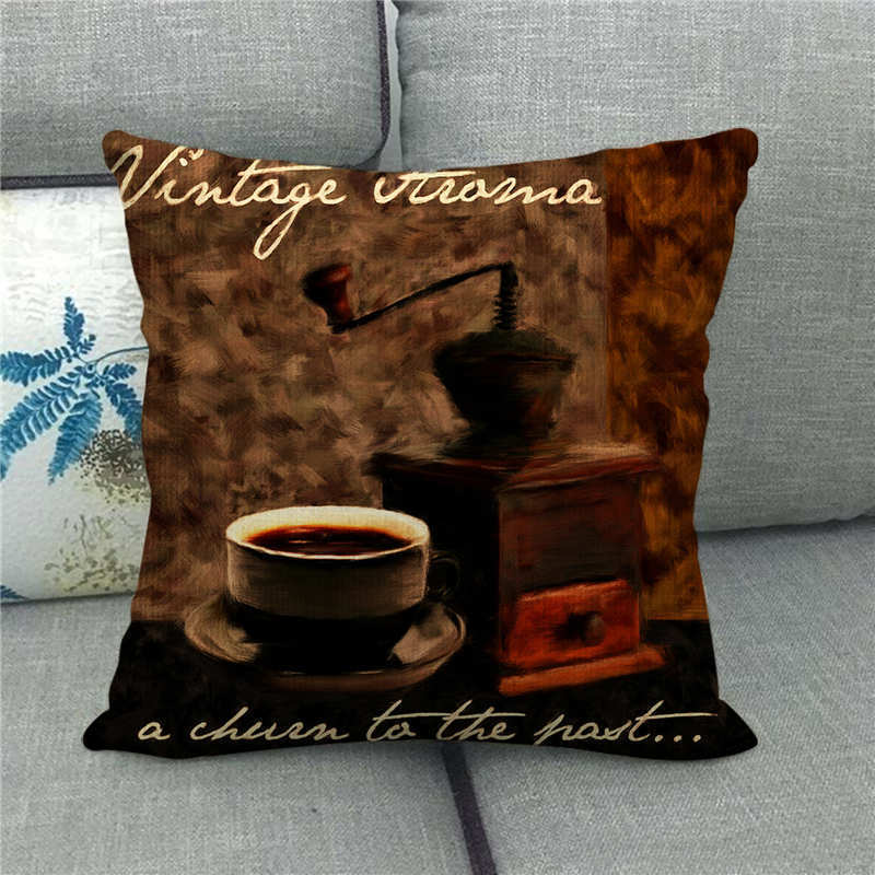 Retro-Style Coffee Afternoon Tea Digital Printing Short Plush Pillow Covers For Car Sofa Office Cushion Cover Home Goods
