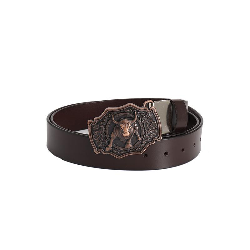 Vintage Bull Head Western Cowboy Men's Leather Belt - Personalized and Stylish