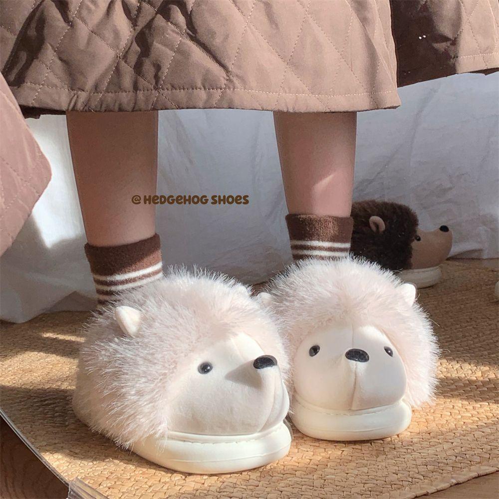 Fashion New Fuzzy Hedgehog Mules Slippers Woman Winter Warm Home Shoes Ladies Cozy Carton Animal Slipper Female Fluffy Slides Plush Shoe