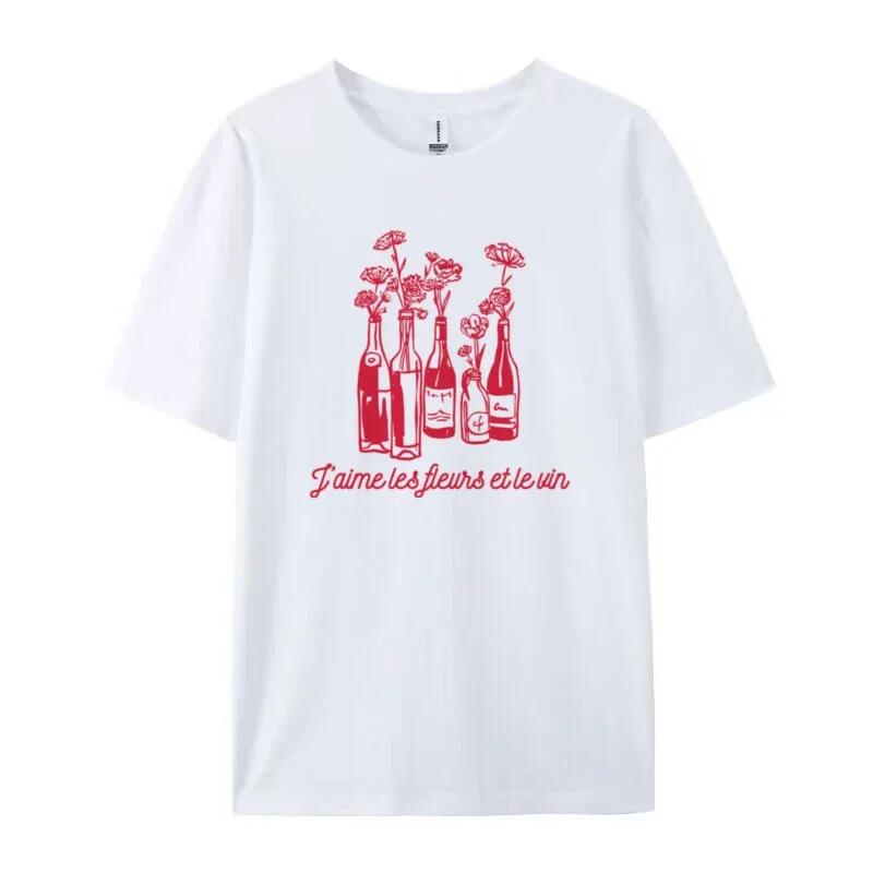 

Минималистская футболка с принтом в виде цветка вина, винтажные эстетичные графические футболки, симпатичная футболка для распития алкоголя, женская модная одежда XXXL белый