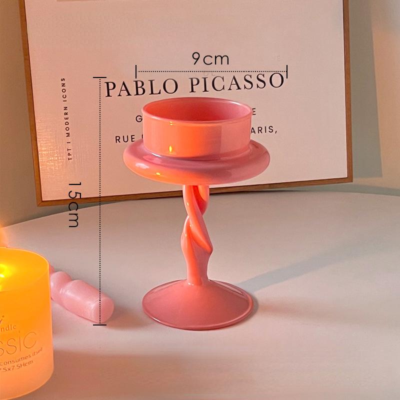 5.9 /7.87 Inch Pink Glass Candle Holders for Big Tealight Wedding Decoration Candlestick Party Candle Holder Candlelight Dinner
