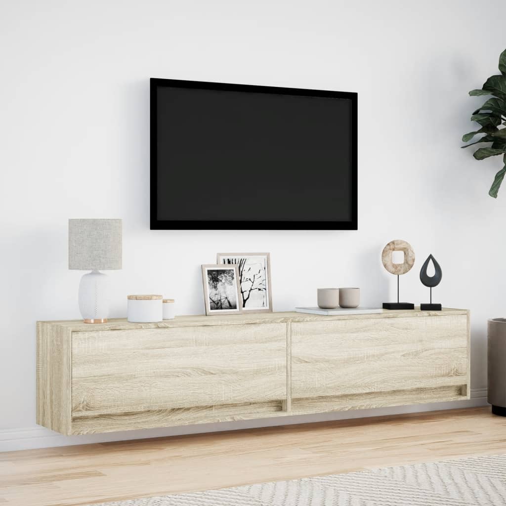 TV Wall Cabinet with LED Lighting Sonoma Oak Finish 180 X 31 X 38 Cm