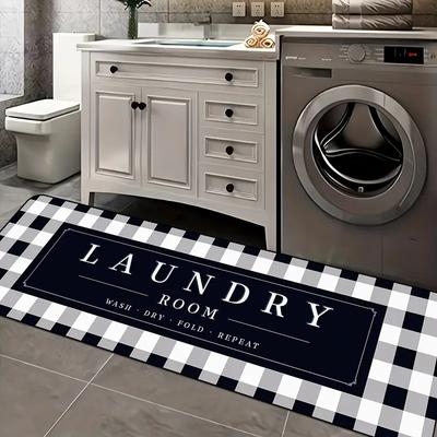 Black And White Checkered Carpet, Easy-To-Clean Floor Mat For Laundry Room, Kitchen And Bathroom, Home Decoration