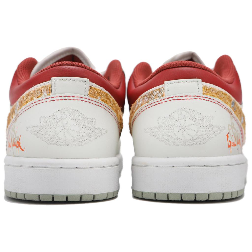 Jordan Air Jordan 1 Abrasion Resistant Abrasion Resistant Low top Vintage Basketball Shoes Men's Beige Red 553558-133(Teamfour-)