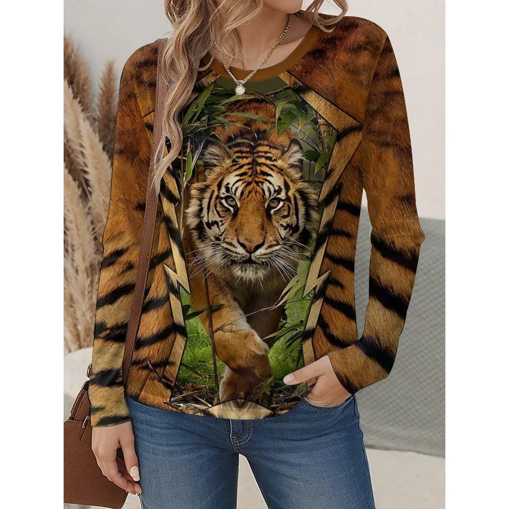Autumn Leopard Print Long Sleeve T-Shirt Women's Casual T-shirts Fashion Oversized Tops Tees Streetwear Female Clothing