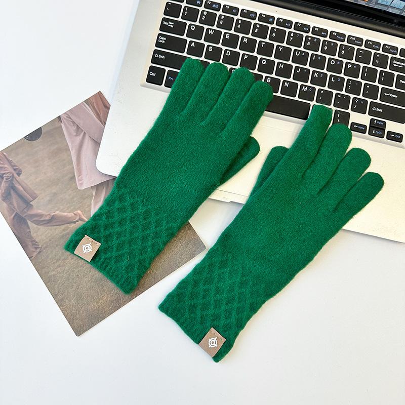 Knitted Cashmere Gloves for Autumn and Winter Women's Solid Color Labeling To Keep Warm and Cold proof Wrist Guards Divided Fingers and Leak Fingers