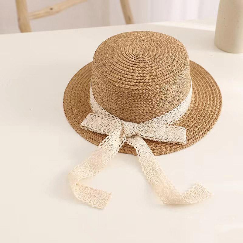 Lace Bow Kids Sun Hat Summer Wide-brim Straw Hats for Girls Outdoor Sunshade Beach Panama Cap