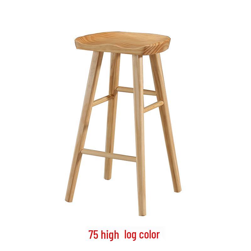 Nordic Swivel Bar Chair - Solid Wood, Simple Design, High-Leg Stool for Home