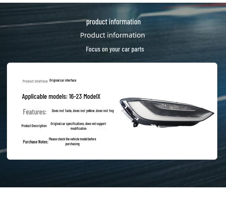 Front Headlight Assembly for Tesla Model X (Model Years 16-23)