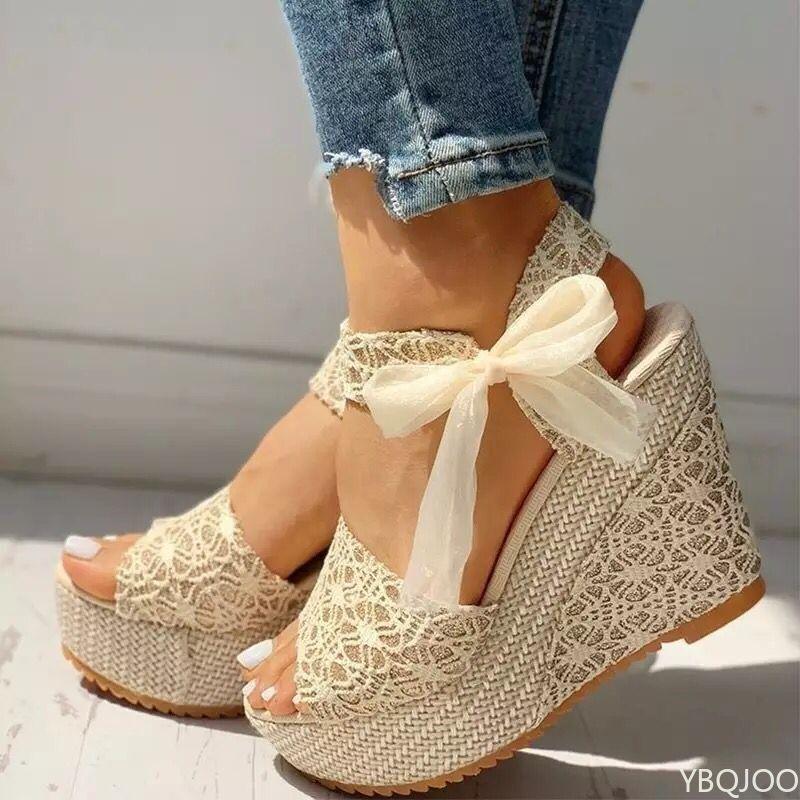 2025 Female Summer Sandals Lace Leisure Women Wedges Heeled Women Shoes Party Platform High Heels Shoes Woman Zapatos Mujer