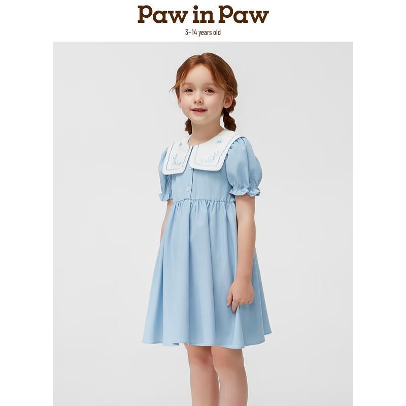 PawinPaw Girls Cartoon Bear Embroidered Denim Dress 120