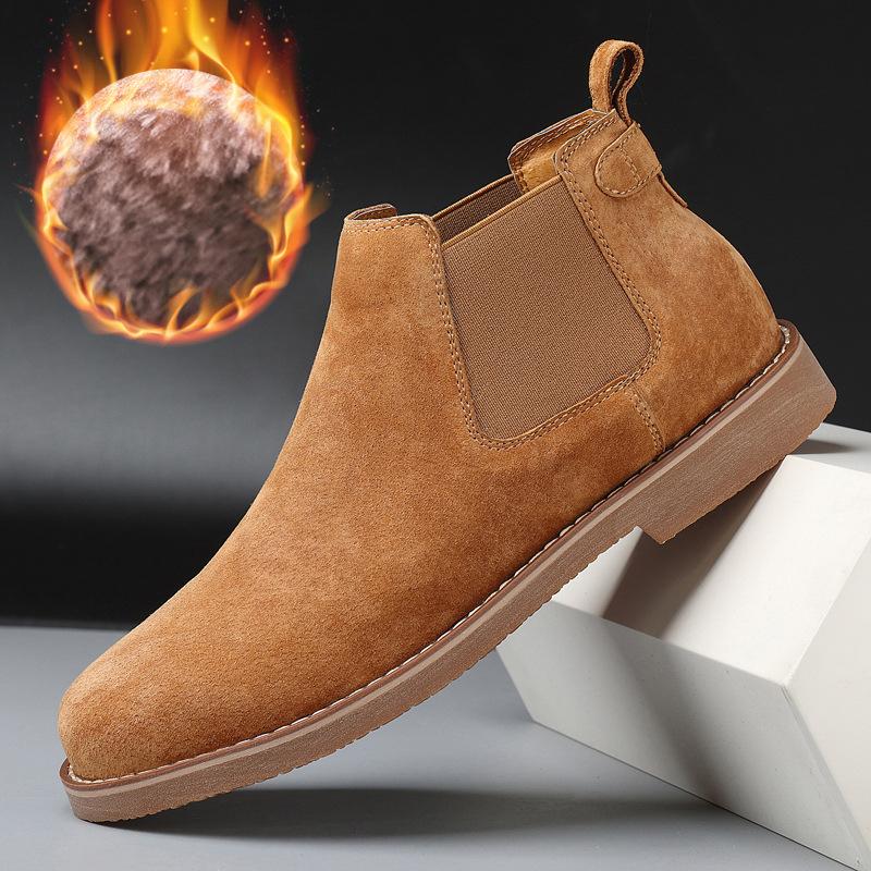 Autumn and winter large size velvet Chelsea boots anti-velvet leather British casual boots medium help Martin boots retro tooling boots