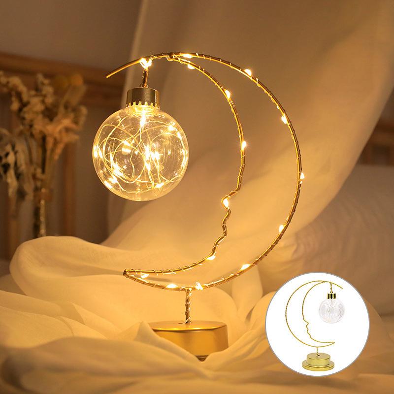 LED Iron Moon Night Light Star Light Bedroom Table Light Navidad Christmas Decorations 2025 Room Decor Atmosphere Table Lamp