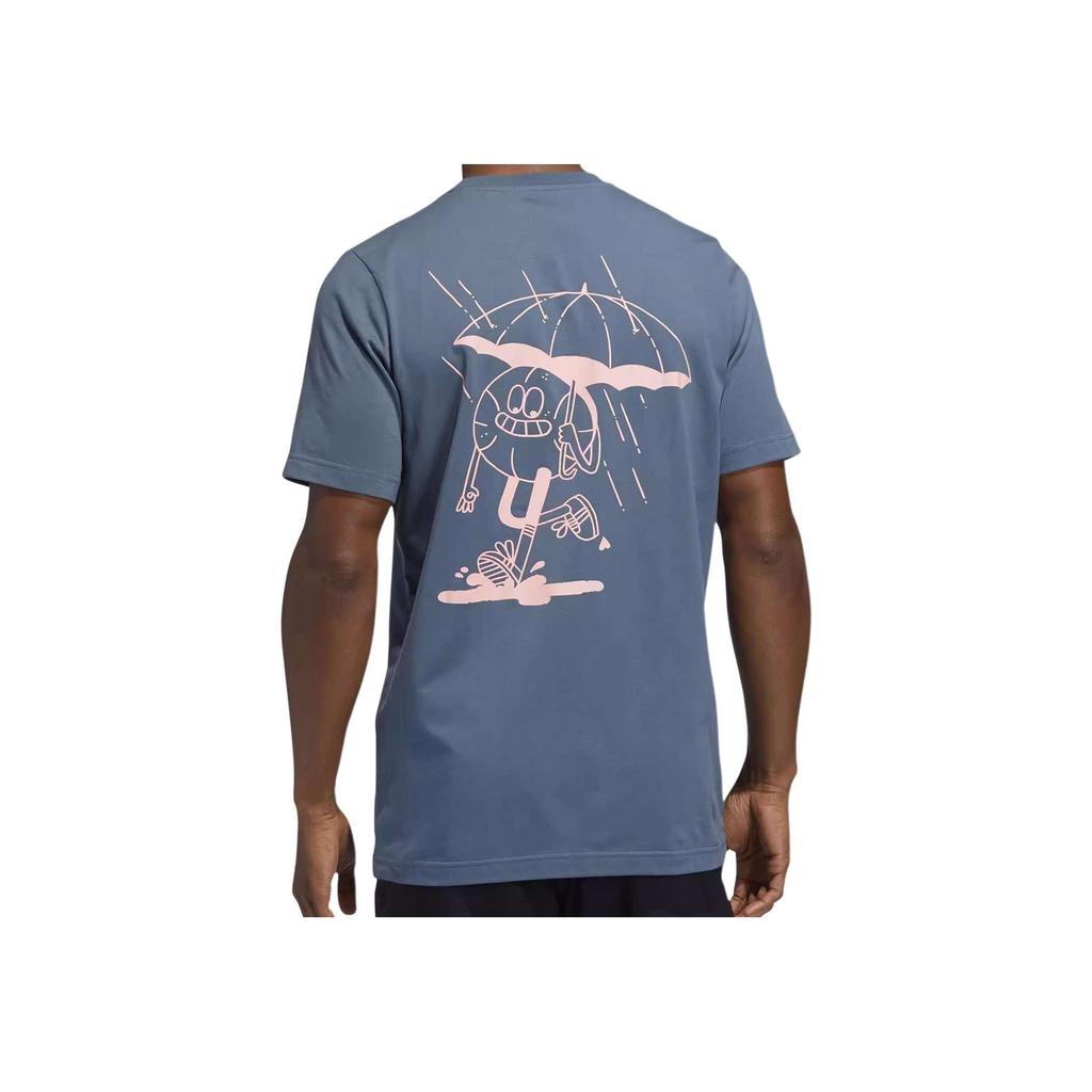 adidas Umbrella Print Round Neck Pullover Short Sleeve T-Shirt Men T-Shirts Gray Blue GE4518