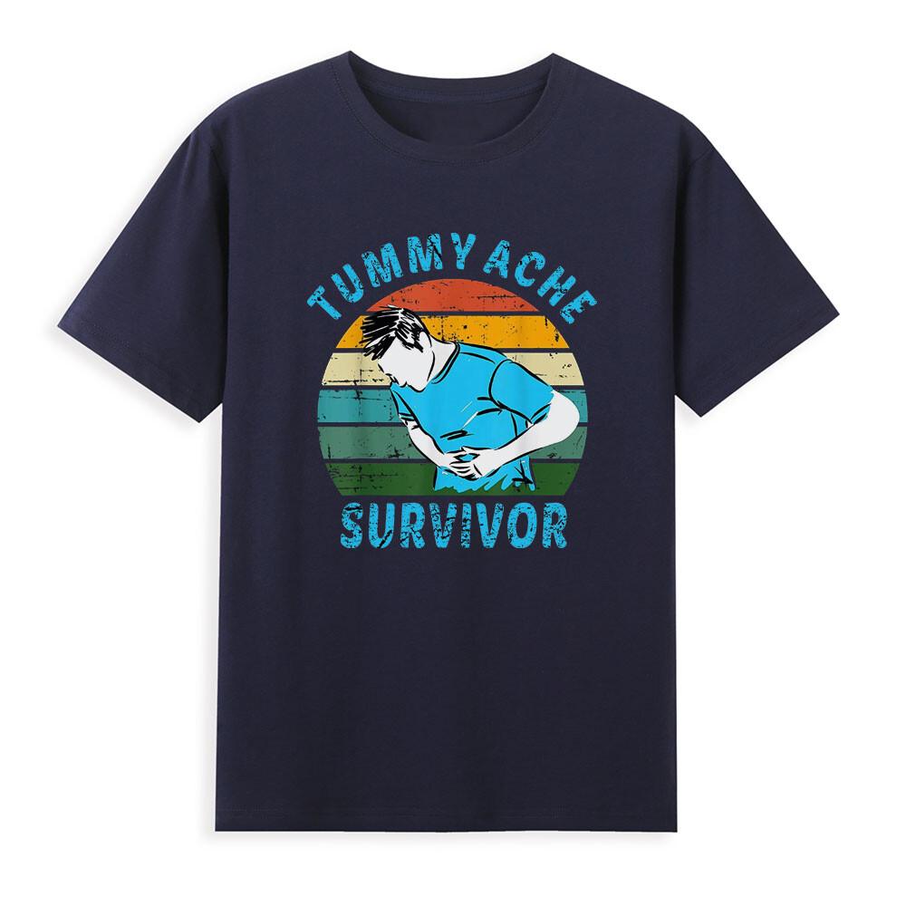 Tummy Ache Survivor Funny Saying Quote Gift Retro Unisexs Short Sleeve TShirt Top S