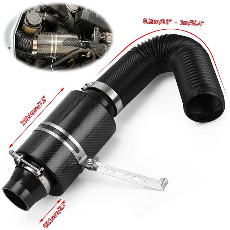 1 Set Evrensel Araba 3 İnç Karbon Fiber Soğuk Hava Filtresi Besleme Kapalı Giriş İndüksiyon Borusu Hortum Kiti Evrensel