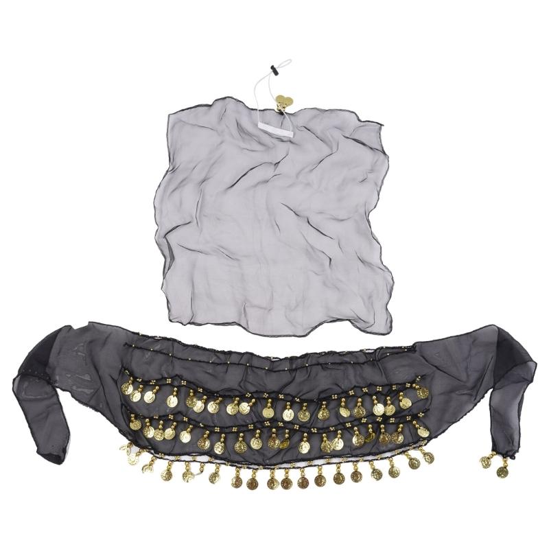 Belly Dance Outfit Set Belly Dance Hip Scarf,Coins Head Scarf Gypsy Costume Accessories for Womens Belly Dance Costume