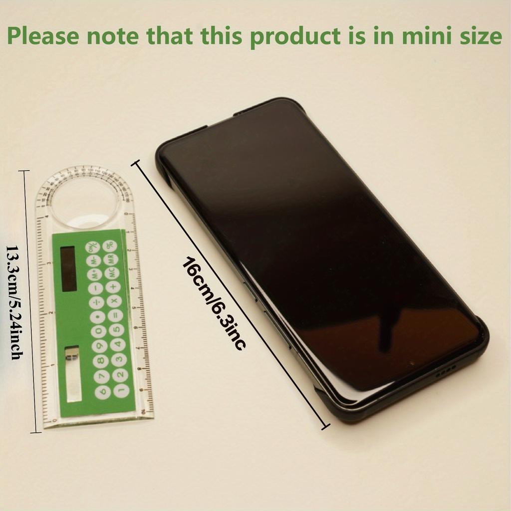 Mini Ultra-Thin Ruler with Solar Calculator & Magnifying Glass - Multi-Function School & Office Supplies, Durable Plastic, Ideal for Students