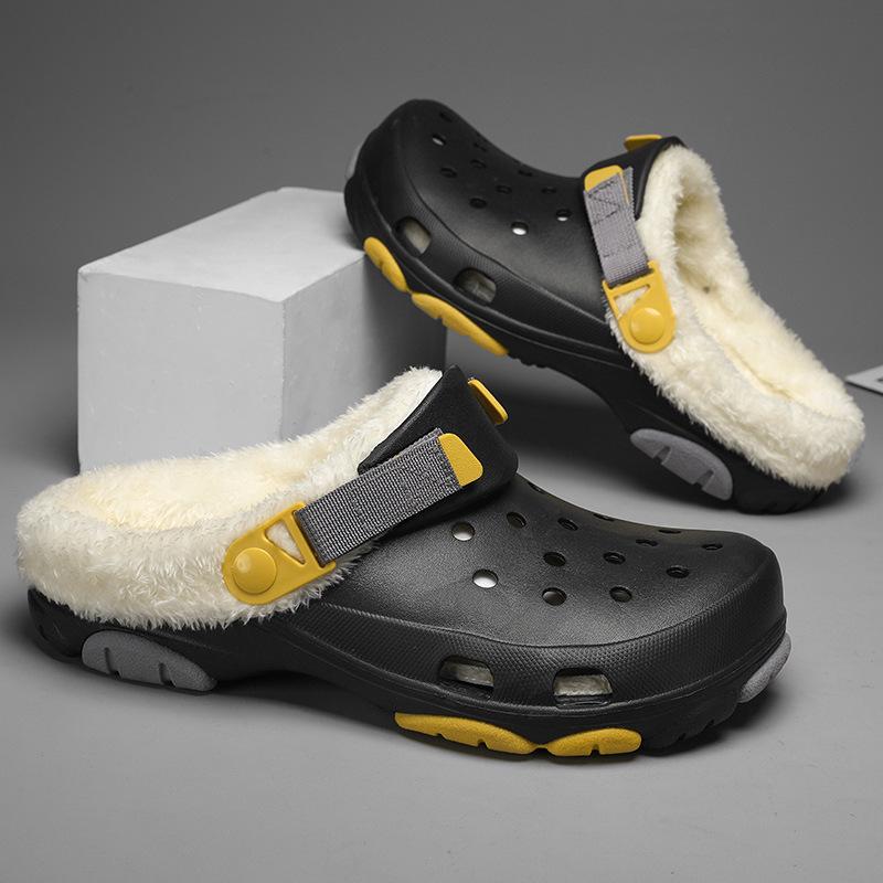 New velvet warm men's hole shoes autumn and winter platform casual couple home shoes cotton slippers