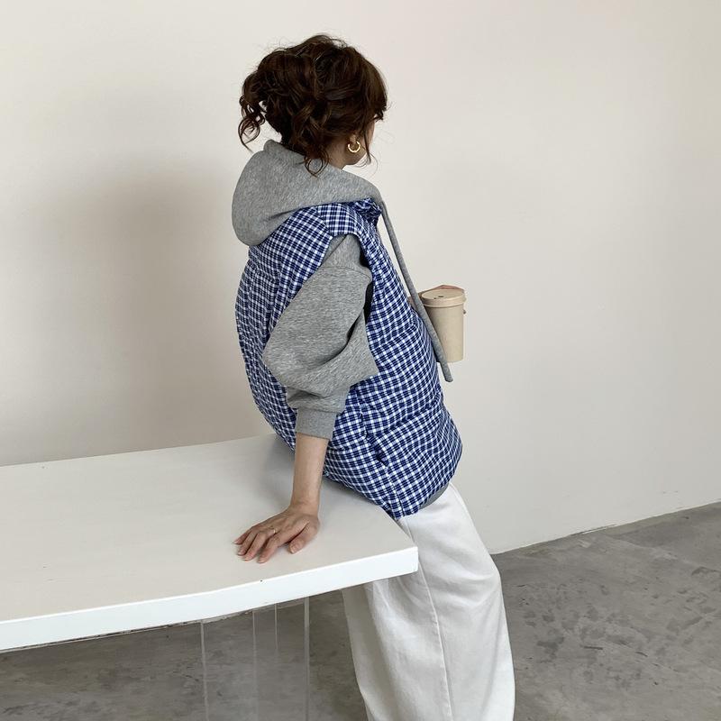 Blue plaid vest, vest, cotton clothes, women's new popular spring, autumn and winter wear thickened vest top