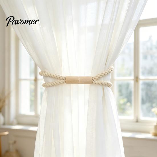 Decorative Curtain Buckle Magnetic Tieback, Cotton Linen Rope Holdback with Wood for Non-damaging Wall Tie Drapes, Backs Bedroom, Boho Room, Nursery,