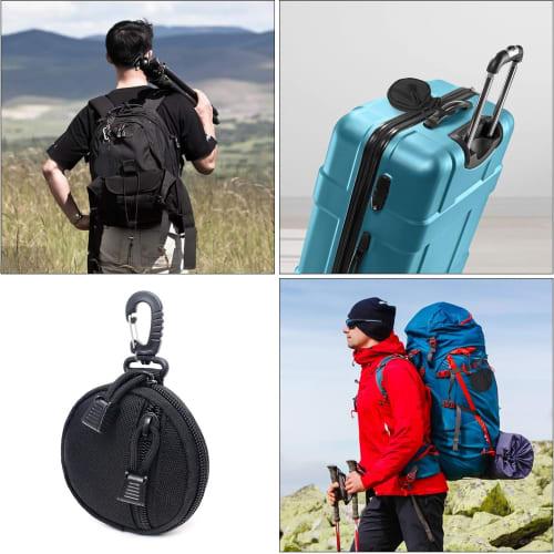 Mini Waist Belt Bag with Carabiner, Key Holder, Wallet Holder, Coin Pocket, Military Style, Zipper Tab, Multi-Purpose Storage, Small, Round, Khaki