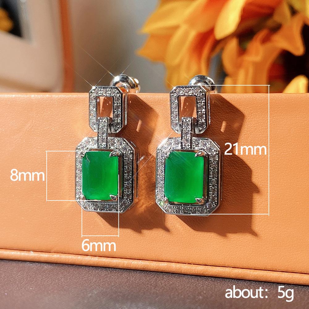 Element Classic Atmospheric Rectangle Emerald Earrings Women'S, Diamond Perforated Emerald Zircon Earrings