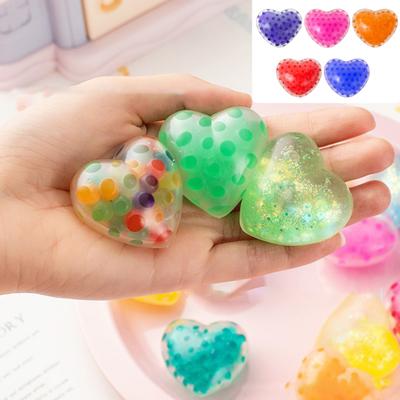 5 Stück Liebesherz zerquetscht Spielzeug, Glitzerpulver, kleine Kugeln, gefüllt mit Stressabbau, lustiges herzförmiges Squeeze-Zappelspielzeug für Kinder und Erwachsene, Valentinstagsgeschenk