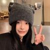 Bow Knitted Pullover Hat Fluffy Winter Wool Hat Windproof Cat Ears Beanie Hat  Outdoor