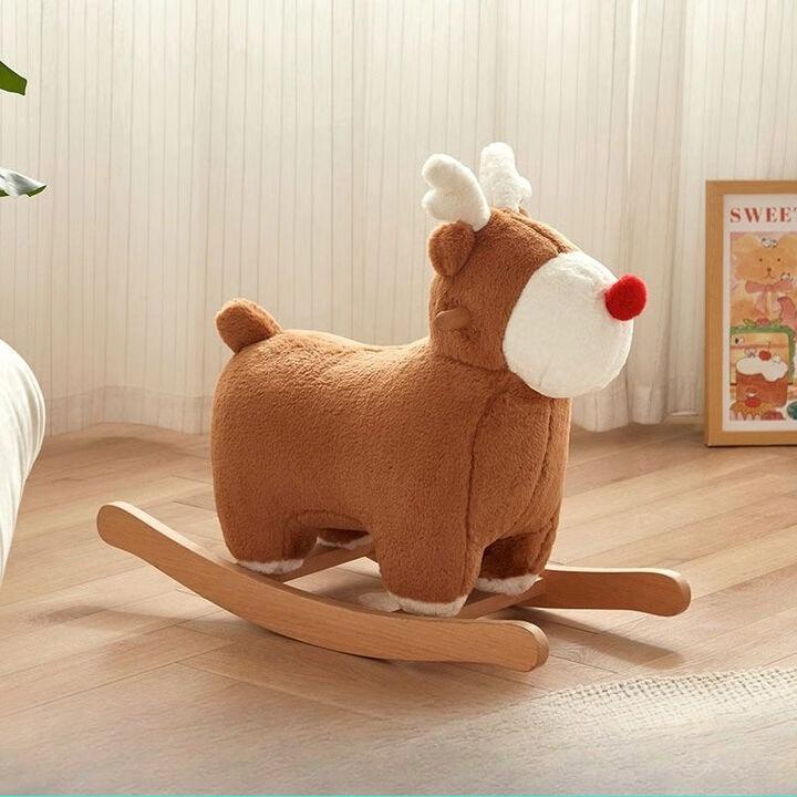 Living Room Animal Mount Sofa Seat Stool Rocking Horse Baby Trojan Horse Solid Wood Frame Children's Rocking Chair