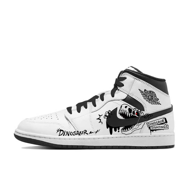Jordan Air Jordan 1 Slip Resistant Mid top Vintage Basketball Shoes Men's White Black DQ8426-132(Team352-)