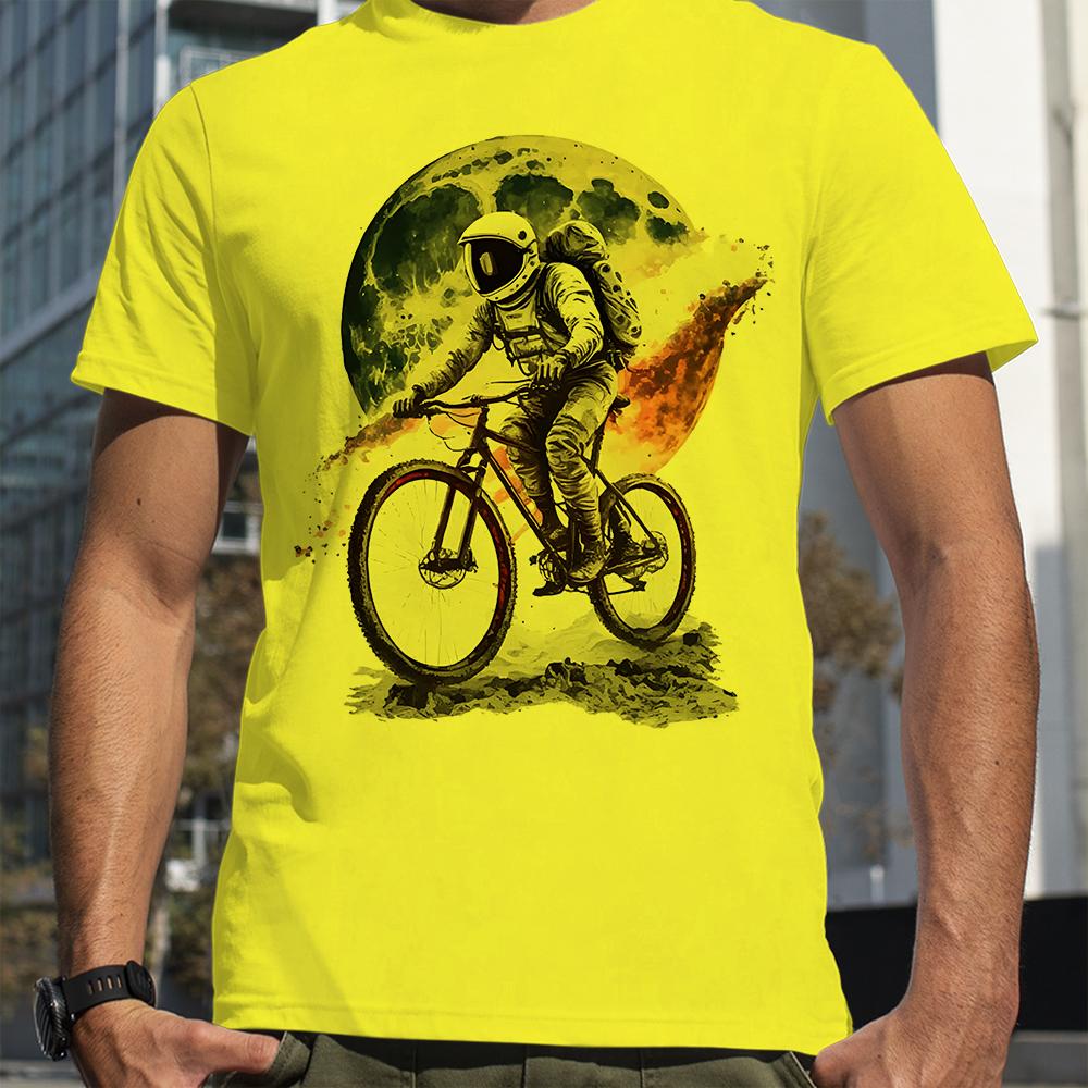Summer Breathable Short Sleeve Loose Oversized Tee Unisex Mountain Bike Sport Astronaut Ride Bicycle To the Moon Hipster Man Tee